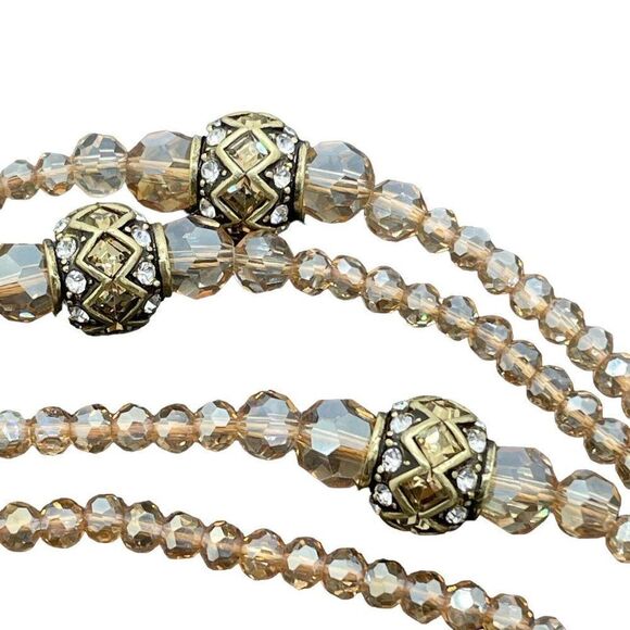 Heidi Daus Necklace Staying In Line Beaded Golden Faceted Multi Color Crystal - Picture 10 of 14